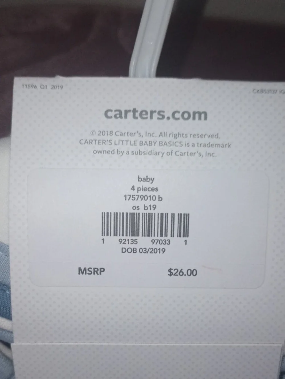 Carter's White Bibs with Light Blue Trim and Hippo/Turtle Design (4-Pack)